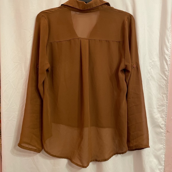 SOLD // Brown Sheer Button Down High Low Blouse - Picture 3 of 6